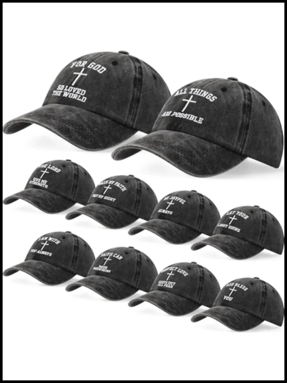 10 Pc Cotton Cross Baseball Caps Adjustable Christian Hats